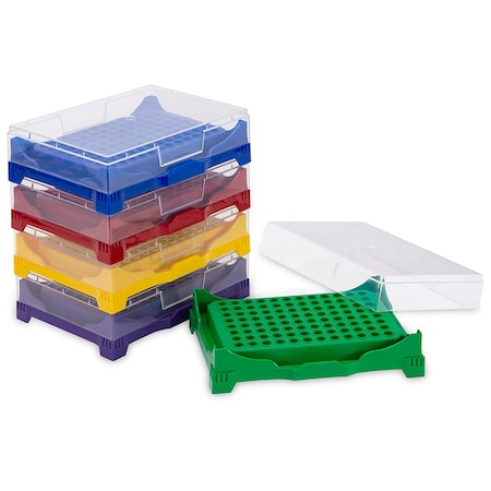Globe Scientific Stackable PCR Work Racks, 96 well for PCR Plates and Strips, Five Fluorescent Colors, 5PK PCR-WORKSTACK